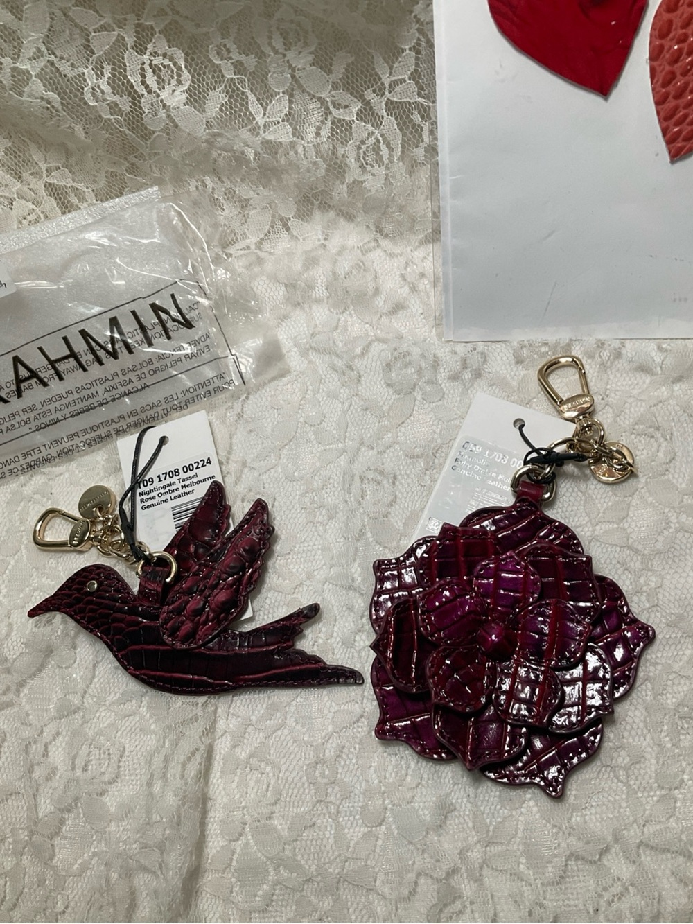 NWT Brahmin RARE ROSE OMBRE NIGHTINGALE & RUBY MAGNOLIA JEY FOB TASSEL